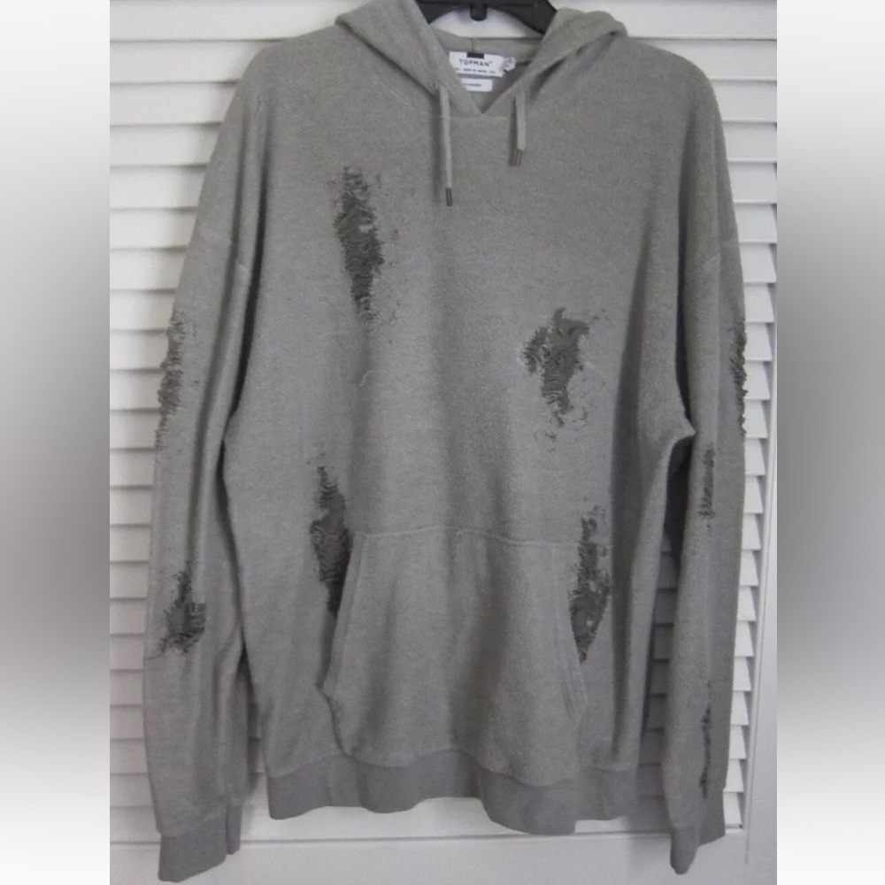 TOPMAN by Topshop Distressed Inside Out Hoodie Sweatshirt Oversized